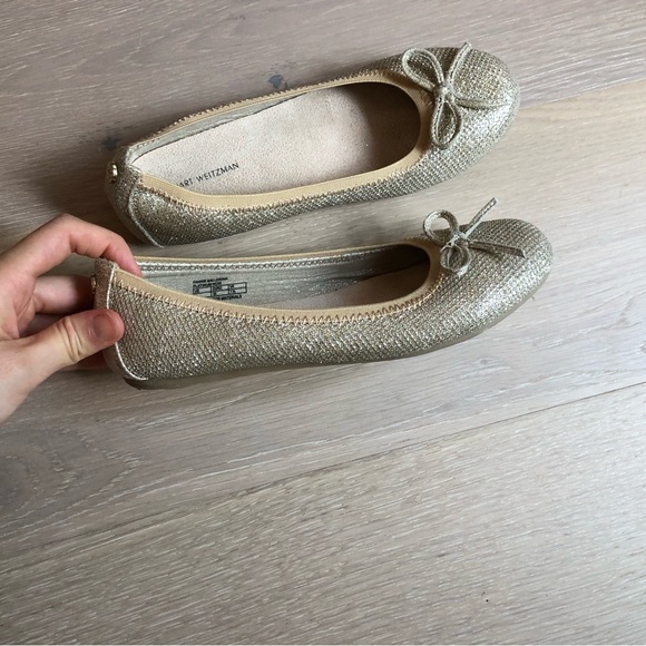 Stuart Weitzman Kids Gold Glitter Ballet Flats - Size 2 Kids - Picture 2 of 8
